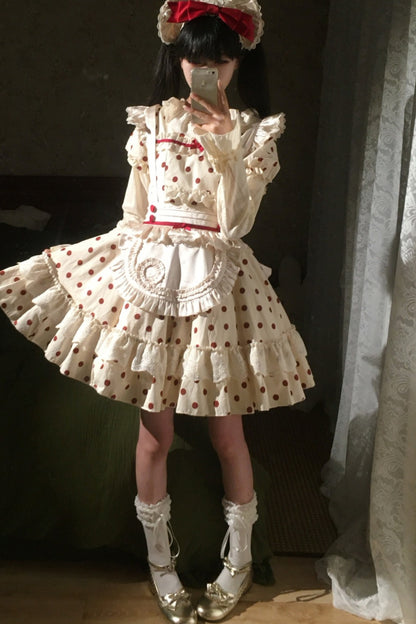 Cotton Polka Dot Print OP Dress Set-Up