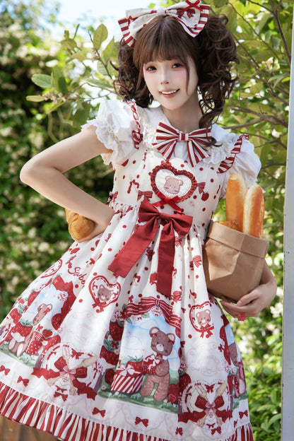 Strawberry Gift Box Lolita Print Suspender Dress Set-Up