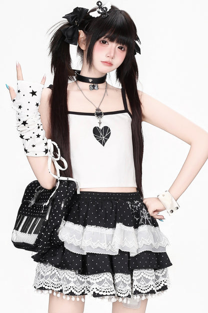Black White Lace Polka Dot Skirt