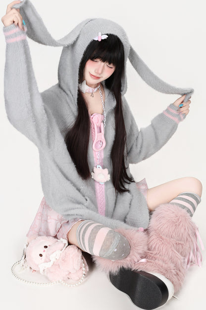 Mohair-Strickjacke mit Hasenohren