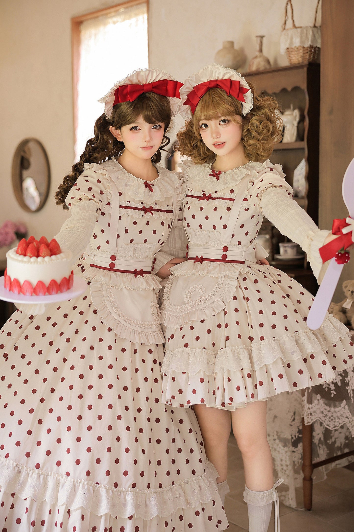 Cotton Polka Dot Print OP Dress Set-Up
