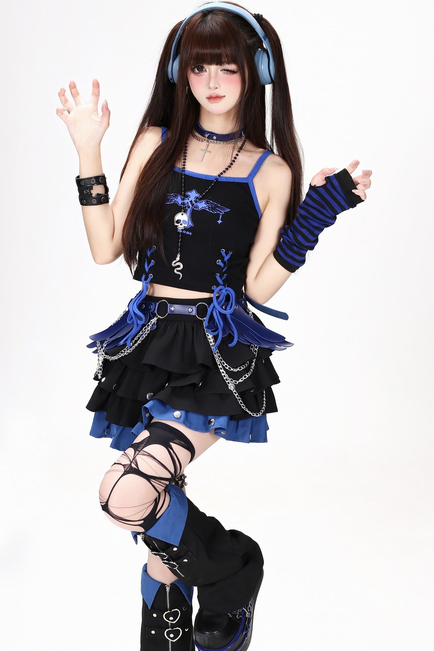 Rivet Color-Blocking Fluffy Cake Skirt