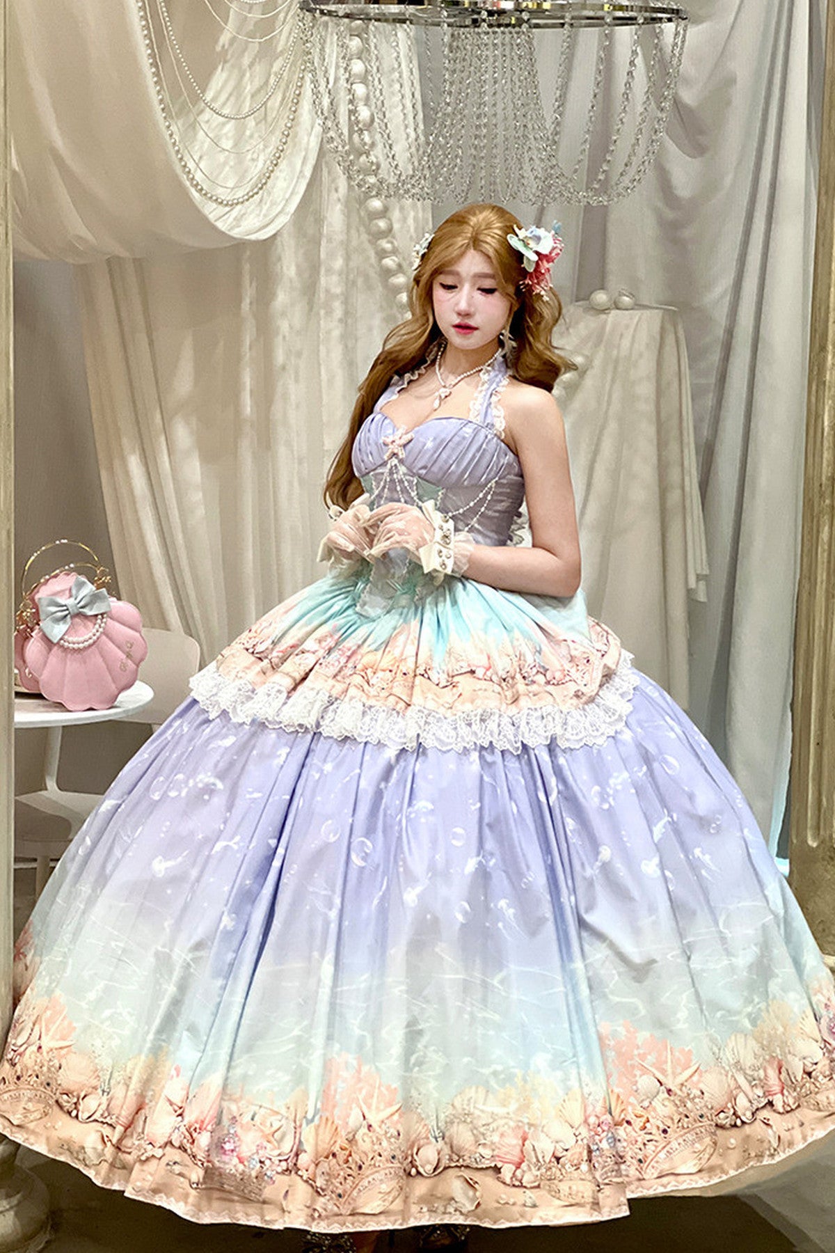 Ensemble robe dos-nu à dégradé océan