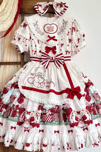 Strawberry Gift Box Lolita Print Suspender Dress Set-Up
