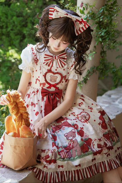 Strawberry Gift Box Lolita Print Suspender Dress Set-Up