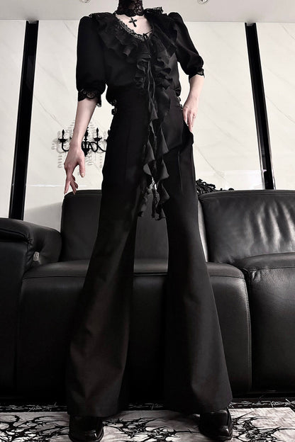 Gothic Lace V-Neck Short-Sleeve Shirt
