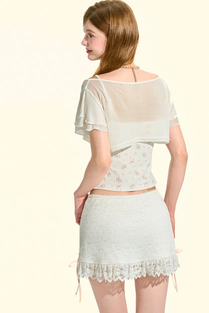 Top transparent avec caraco à fleurs