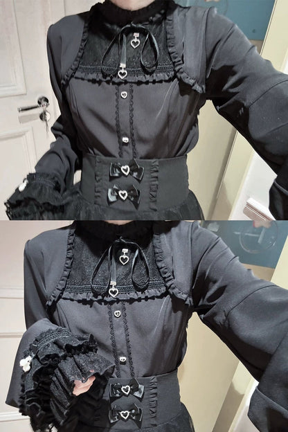 Ruffle Lace Bell Sleeve Top & Skirt Set