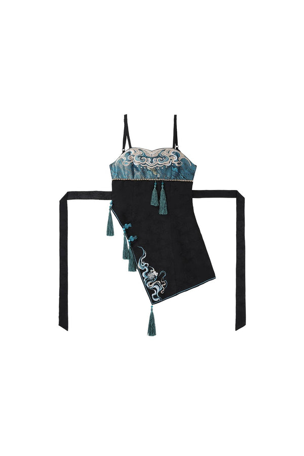 Cyberpunk Chinese-Style Lolita Top + Strapped Dress + Skirt + Leg Covers