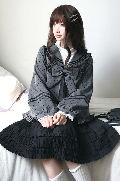 Gray Heart Dot Jacket and Skirt Set