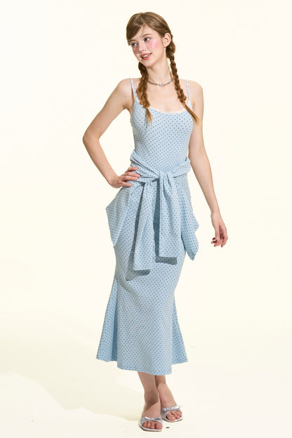 Blue Polka Dot Cami Dress Cardigan Set-Up
