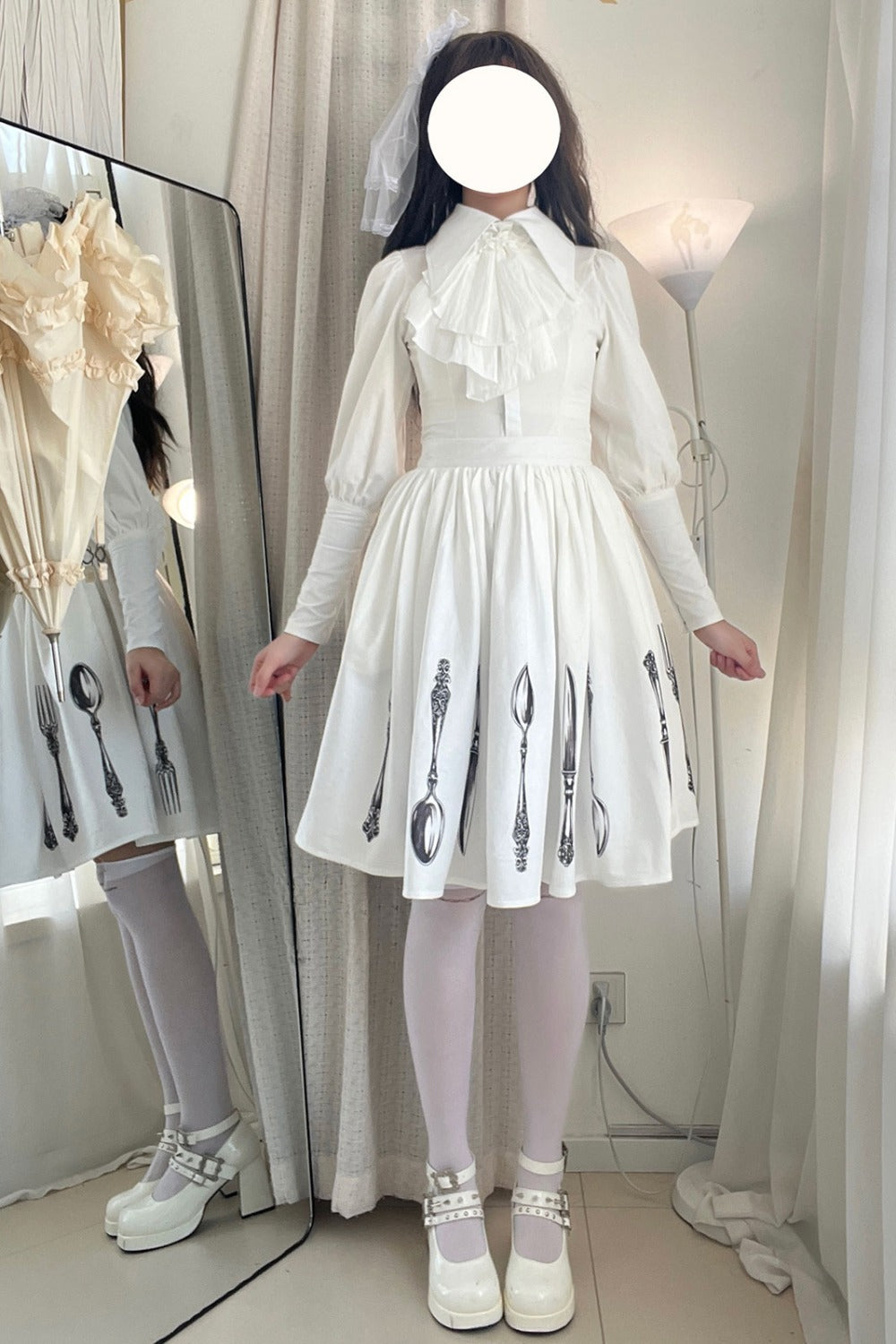 Silver Tableware Print Half-Length Skirt