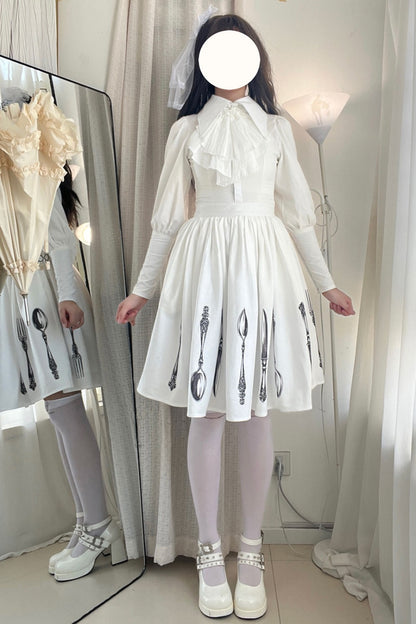 Silver Tableware Print Half-Length Skirt