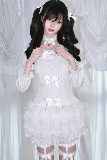 Multi-Layered Lace Bow Long Sleeve Top