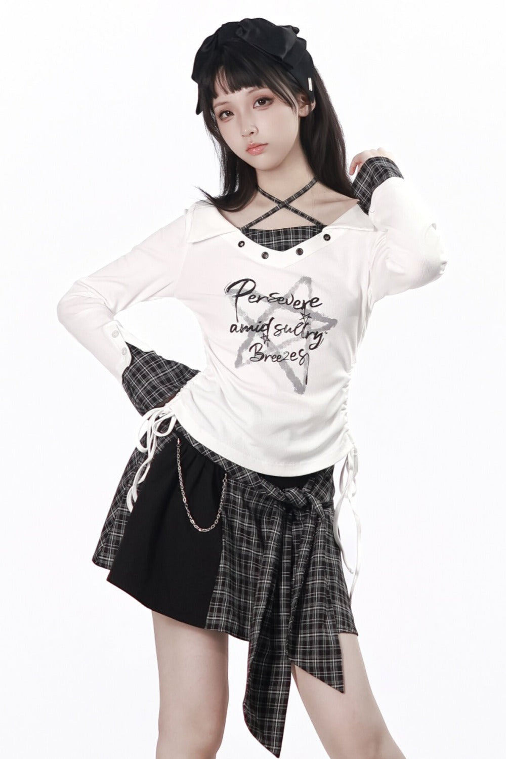 Irregular Plaid Layered-Look Dress With Top and Skirt Set-Up