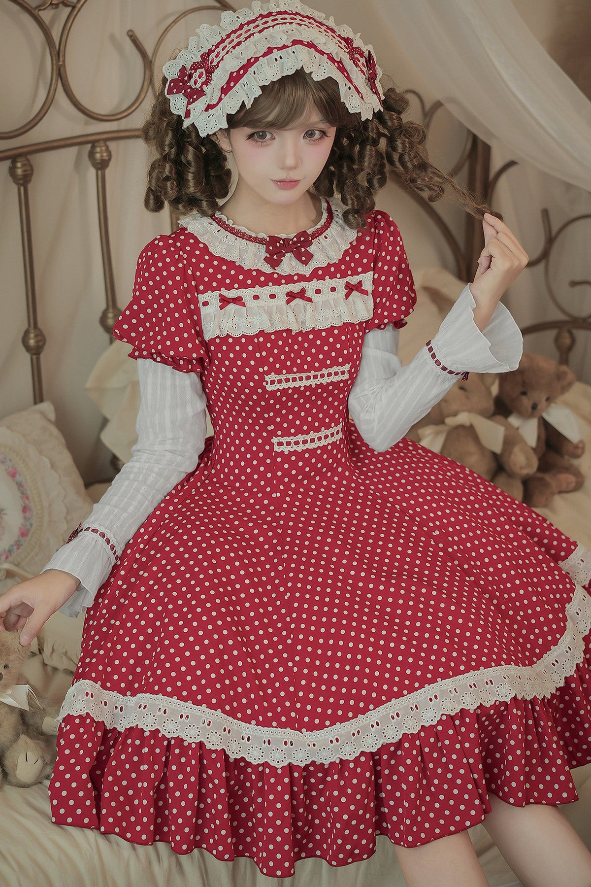 Polka Dot Ruffled Dress With Base Top Set-Up