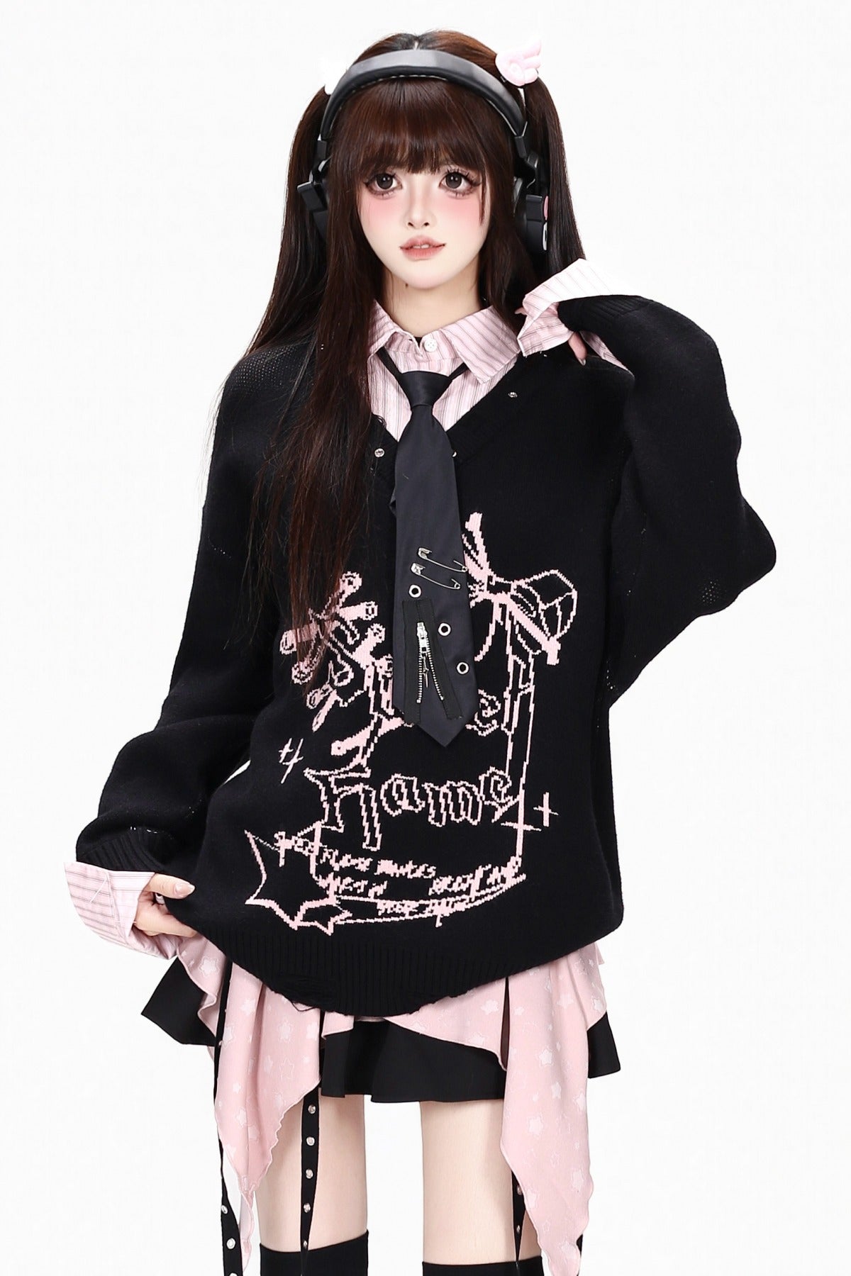 Pull en tricot effet superposé avec nœud