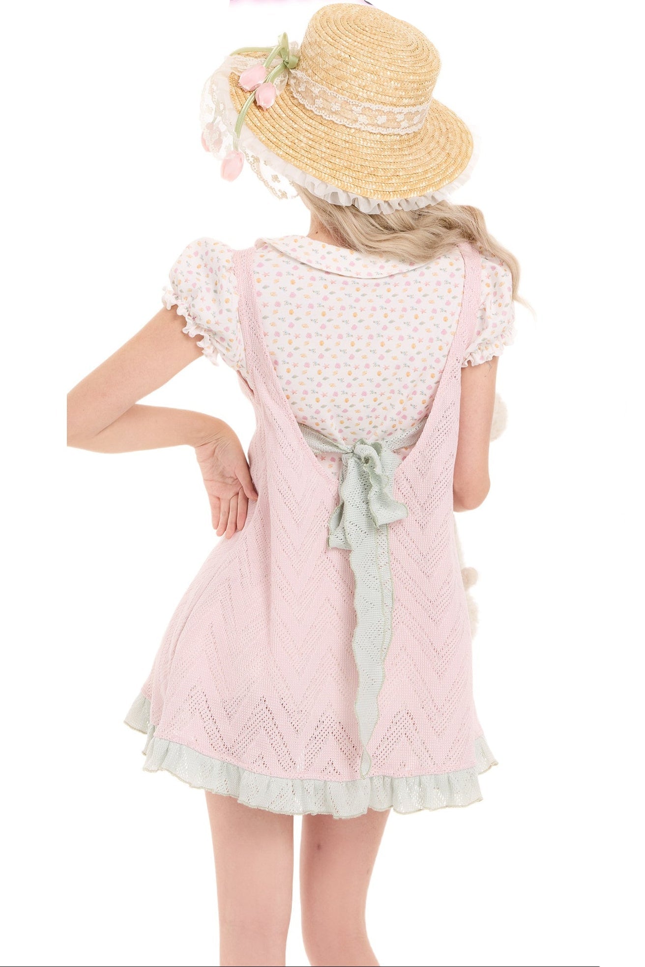 Mädchenhaftes weißes Druckhemd + Kleid mit Schleife