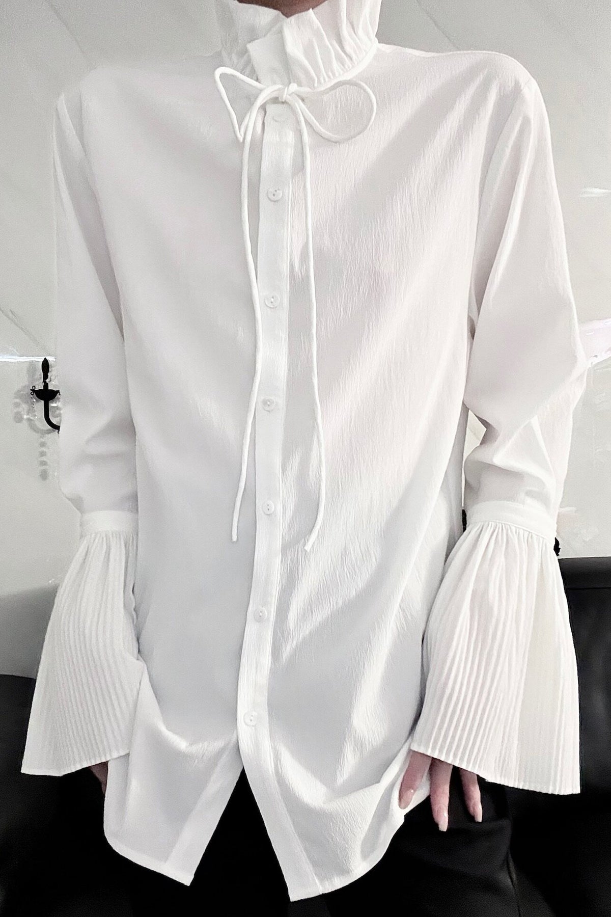 Pleated Bell Sleeve Blouse