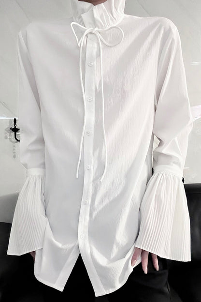 Pleated Bell Sleeve Blouse
