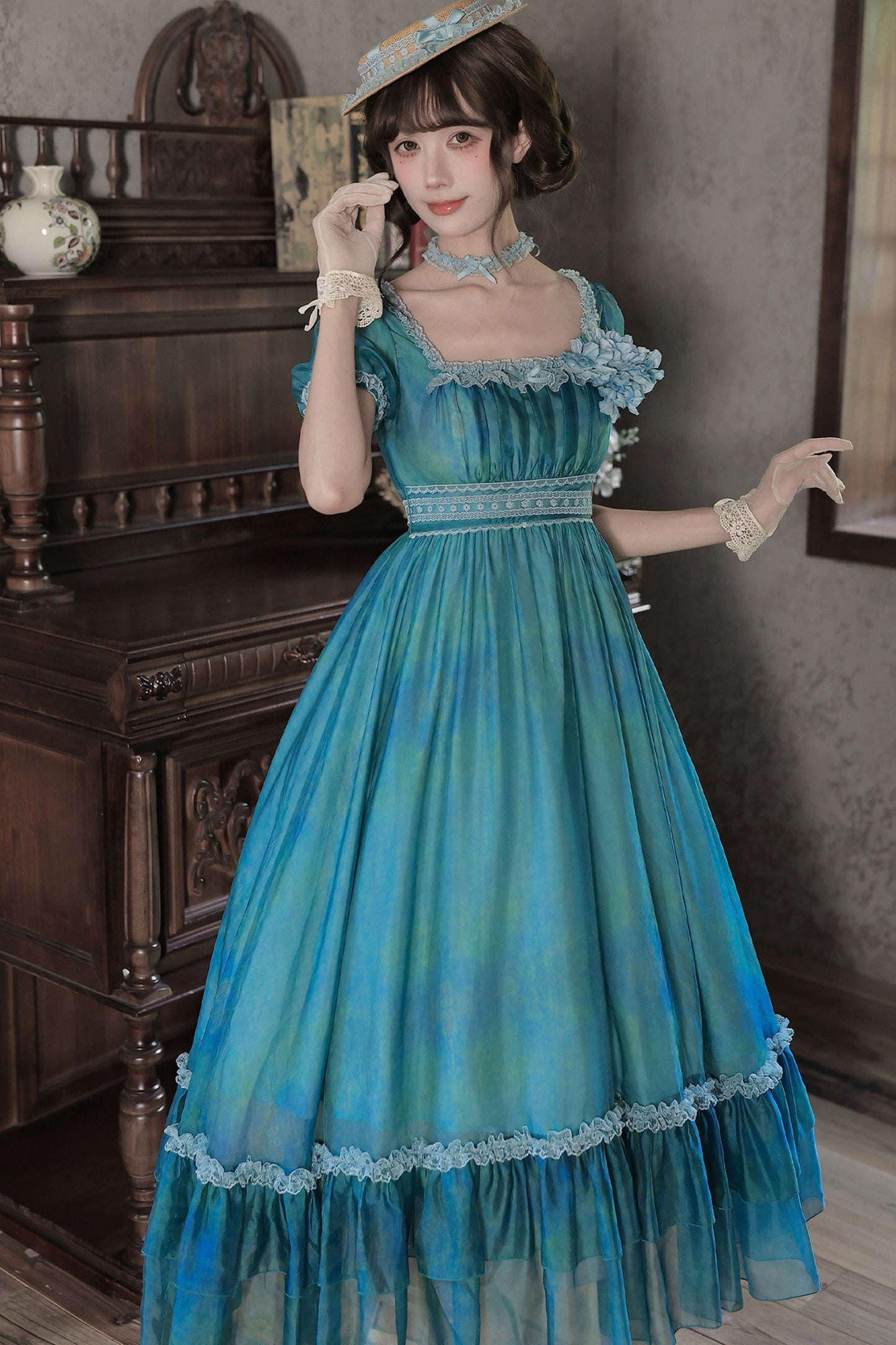 Water Lily Floral Long Dress