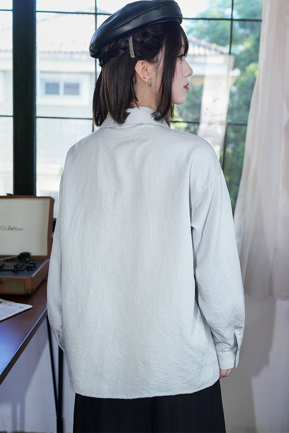 Asymmetrical Whale Print Slanted Placket Shirt