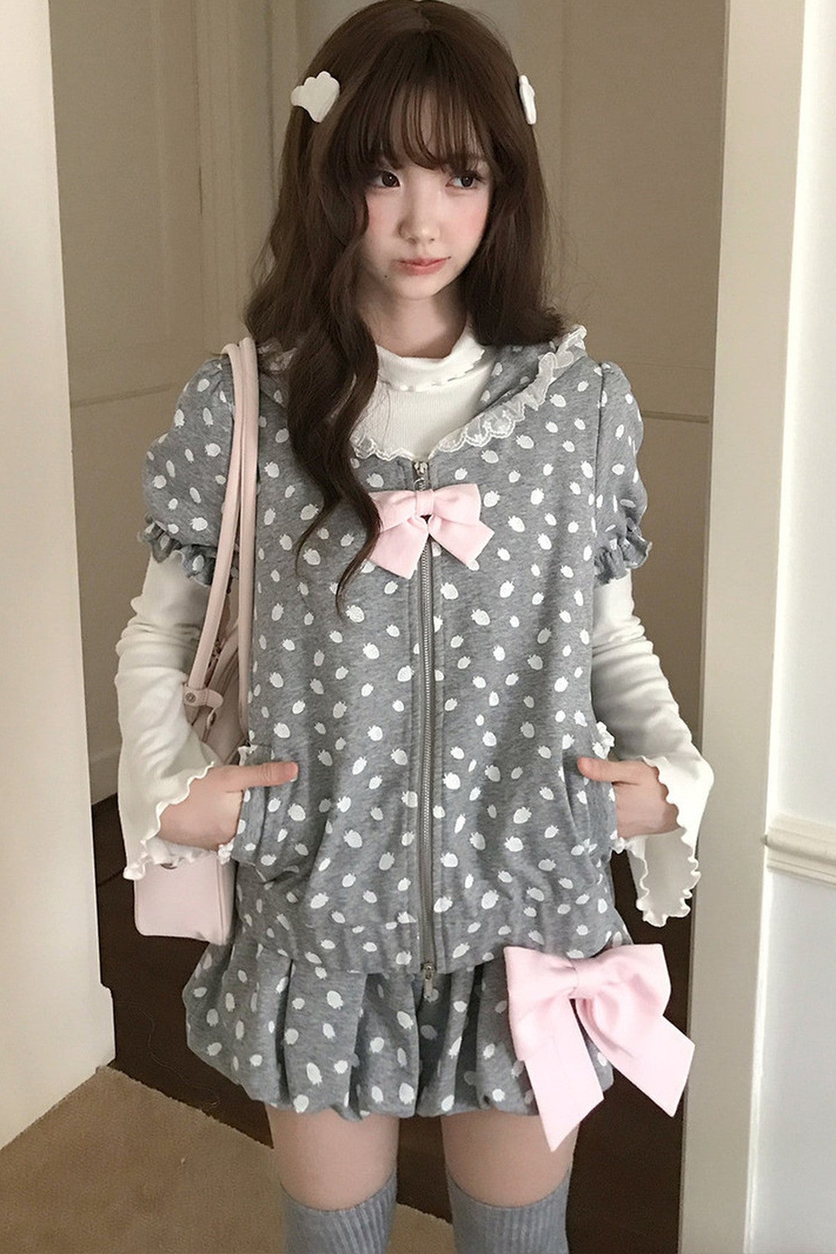 Strawberry Zip Hoodie and Shorts Set