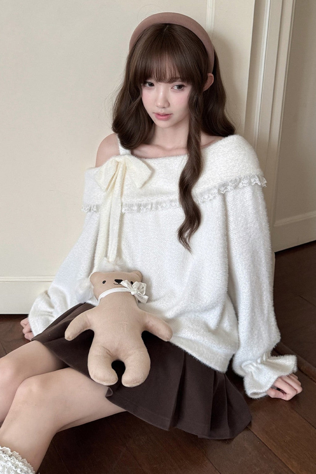 Off-Shoulder Knit Sweater and Skirt Set