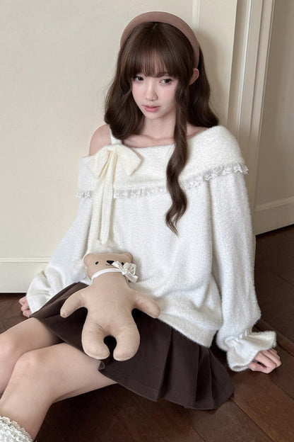 Off-Shoulder Knit Sweater and Skirt Set