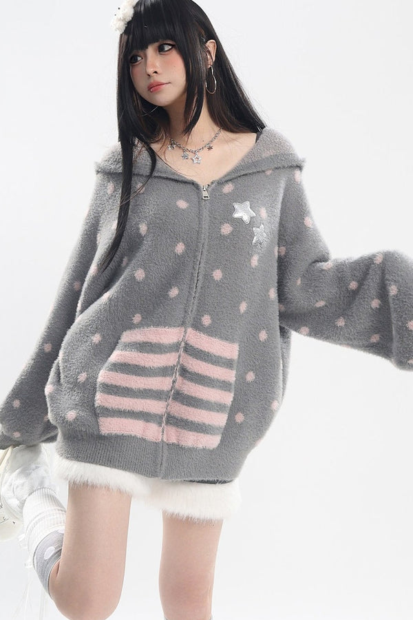 Cat Ear Polka Dot Star Stripe Cardigan