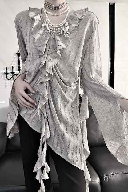 Ruffle V-Neck Lace Blouse
