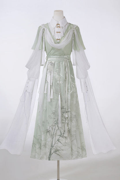 Green Modified Han Elements Hanfu Top and Skirt Set-Up