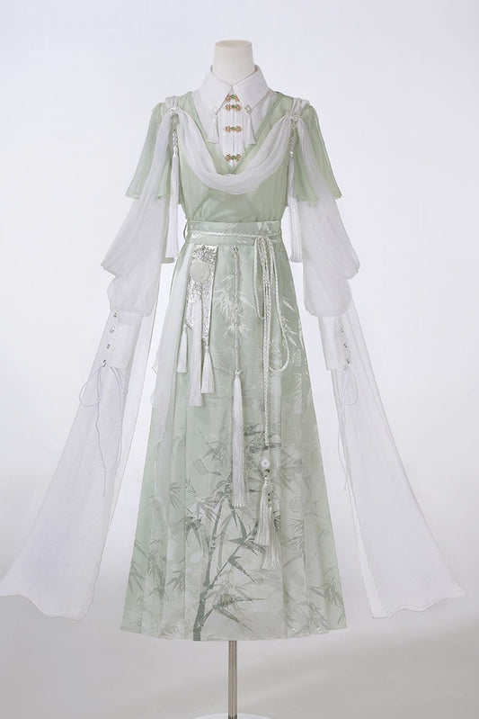 Green Modified Han Elements Hanfu Top and Skirt Set-Up