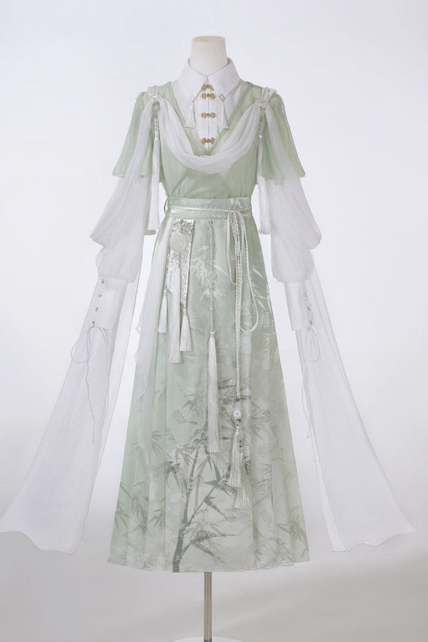Green Modified Han Elements Hanfu Top and Skirt Set-Up