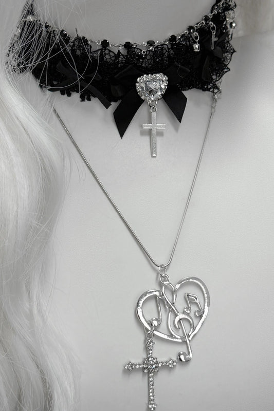 Heart Cross Bijou Necklace