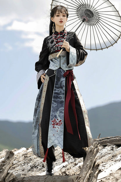 黑色武術漢服上衣與長褲套裝