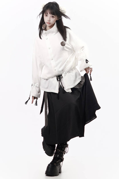 Ensemble veste et jupe au design vert et blanc, nouveau style chinois