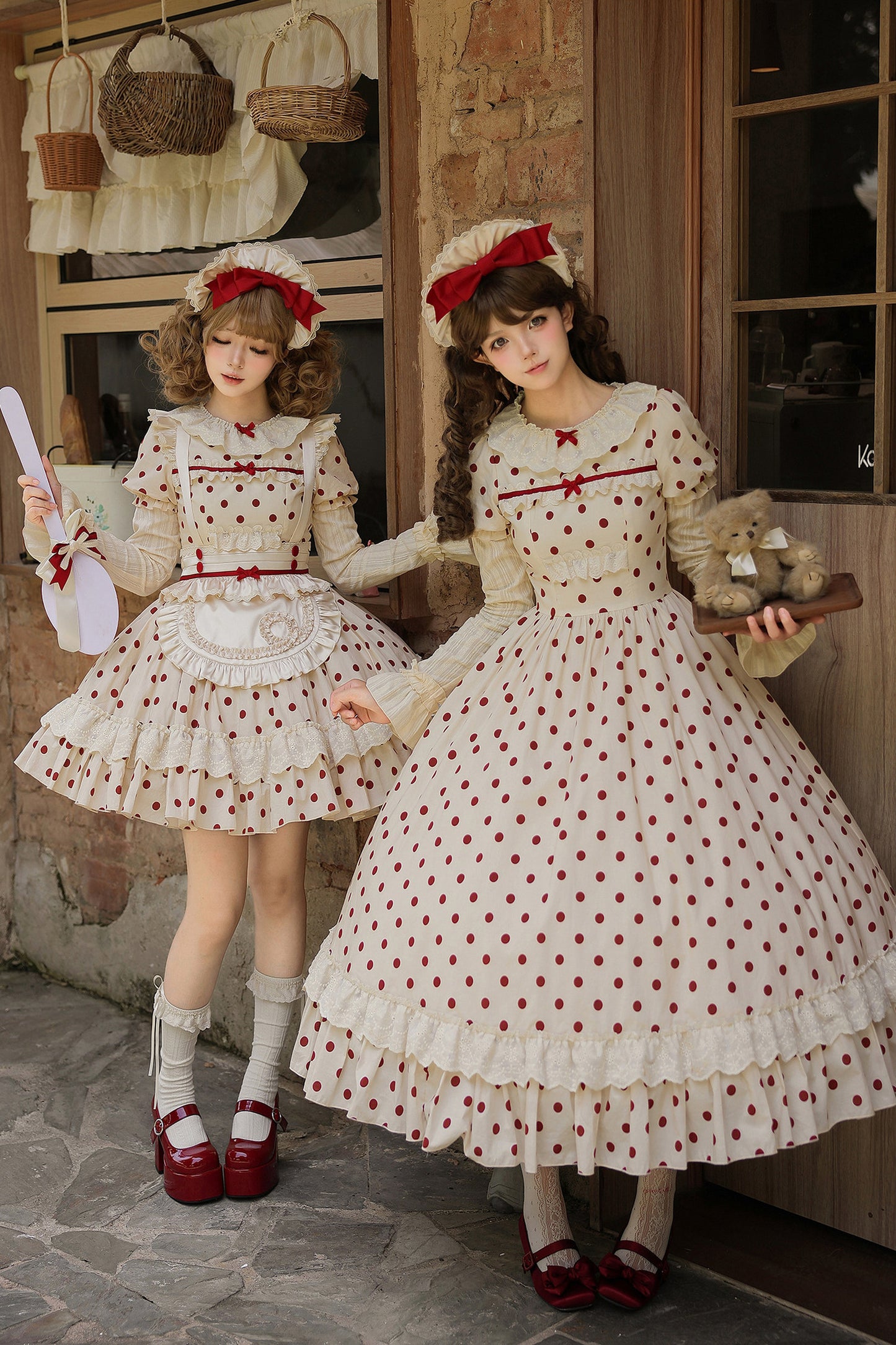 Cotton Polka Dot Print OP Dress Set-Up