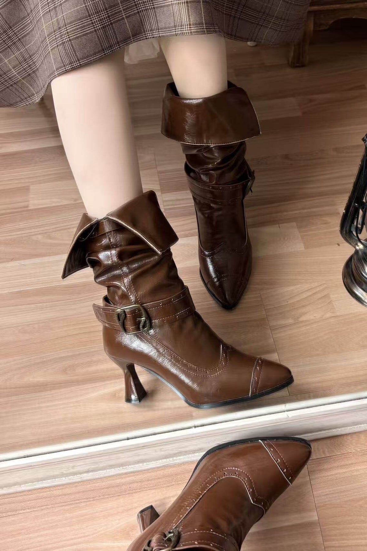 Pointed Toe High Heel Stacked Boots