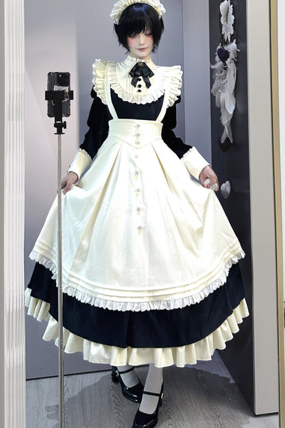 Robe tablier de soubrette à col montant