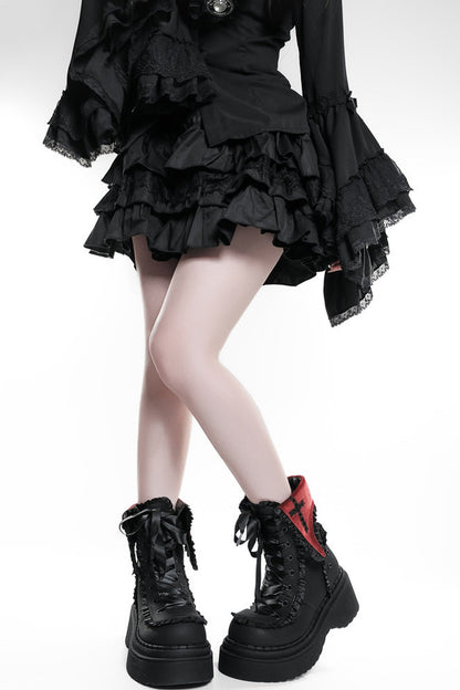 Gothic Cross Flip-Top Round-Toe Platform Boots