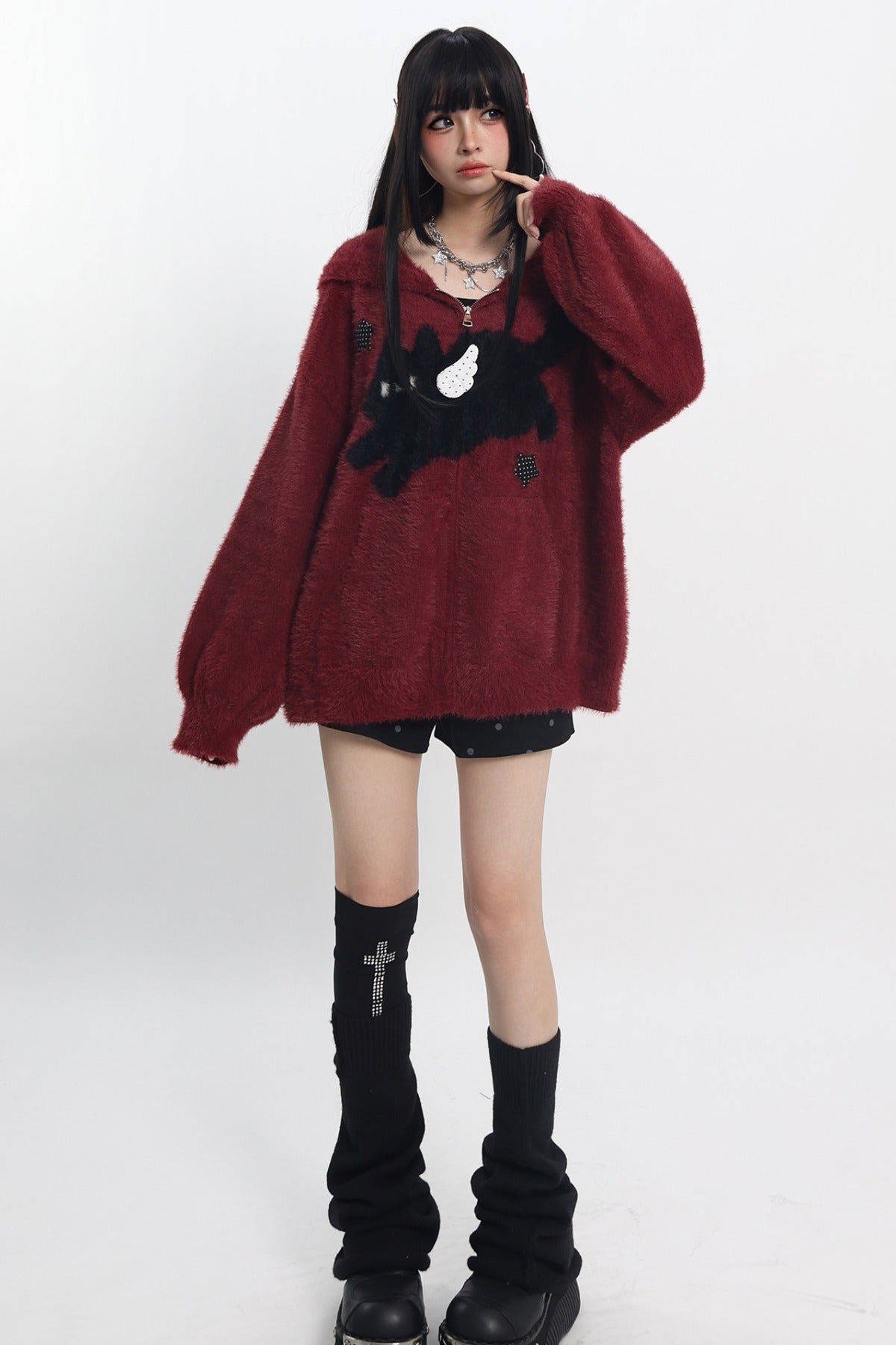 Cat Ear Hooded Knit Cardigan