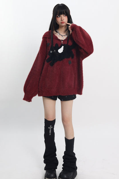 Cat Ear Hooded Knit Cardigan