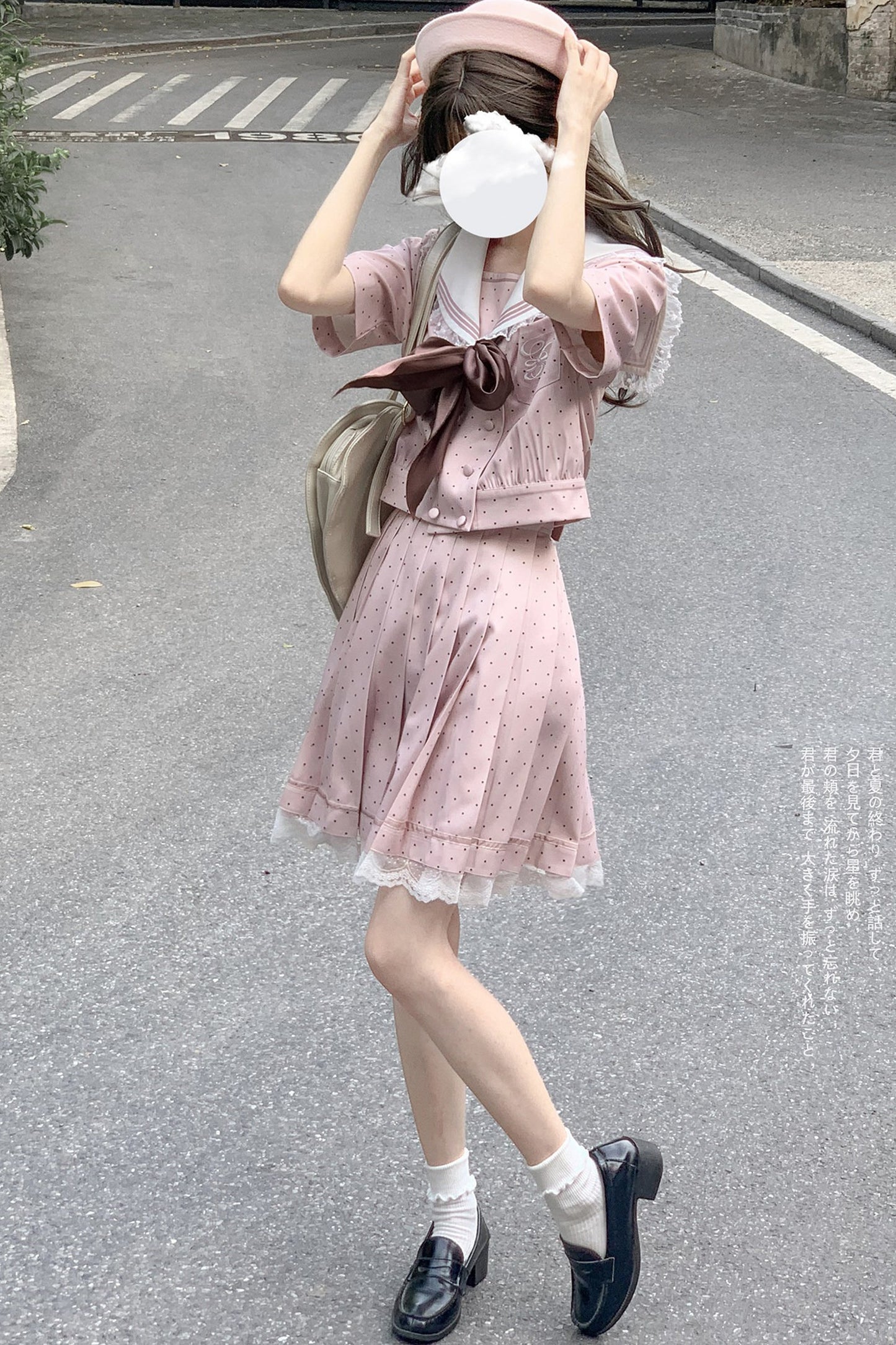 Pink Polka Dot Sailor Blouse + Skirt + Accessories
