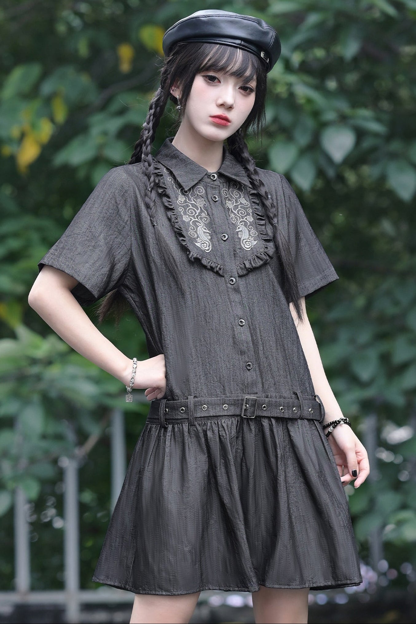 Vintage-Retro-Rüschen-Hemdkleid