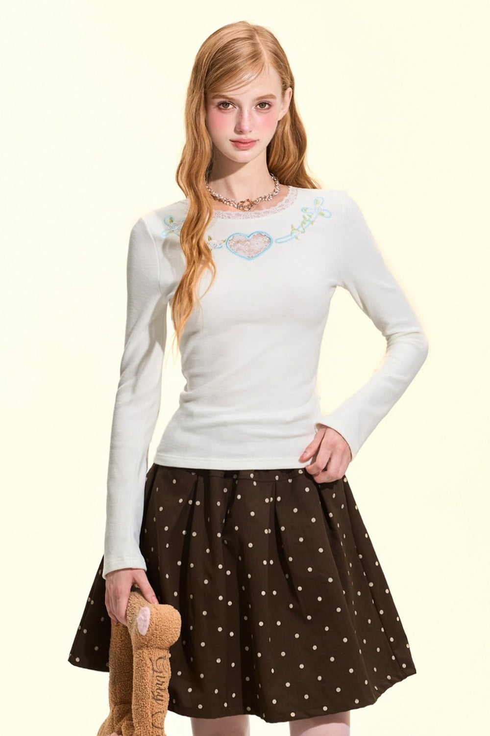 Brown Polka Dot A-Line Skirt