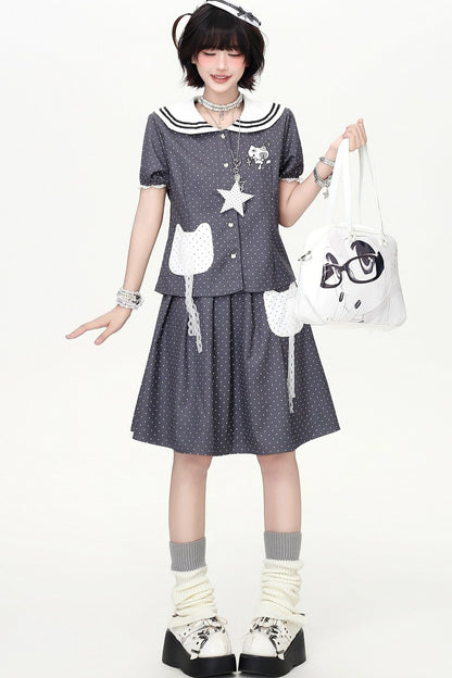 Polka Dot Cat Sailor Set