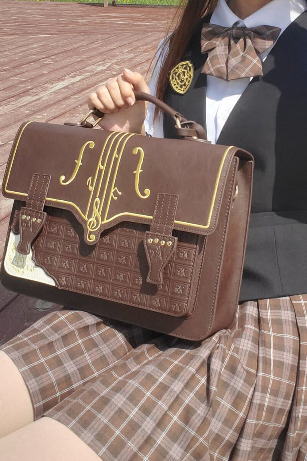 Chocolate Embroidered School Bag