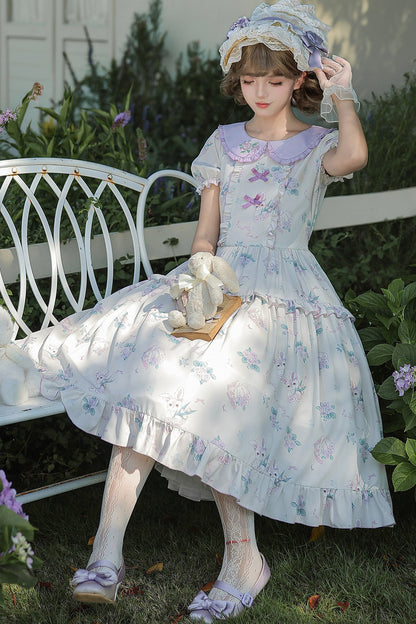 Kleid mit pastoralem Blumenprint und Bubikragen