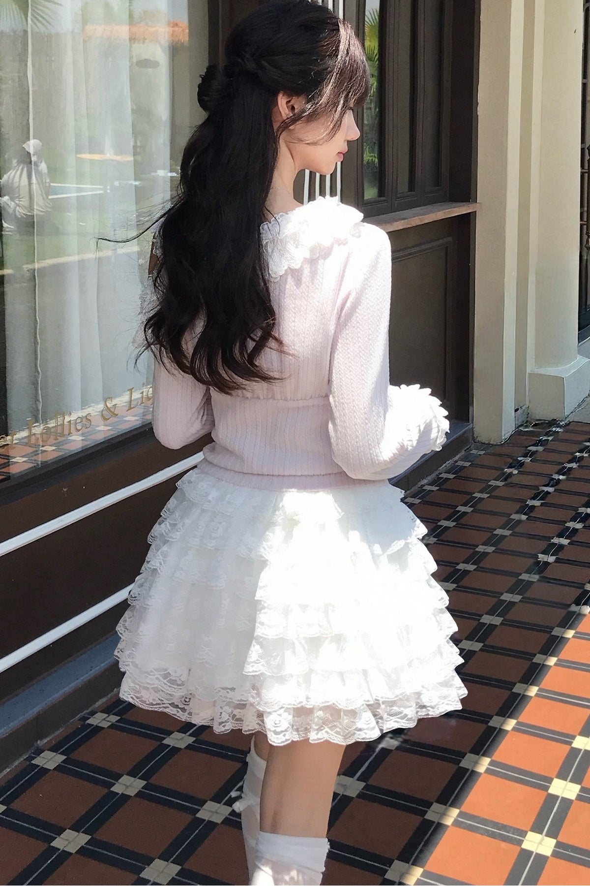 Pink Off-Shoulder Knit Top and Skirt Set